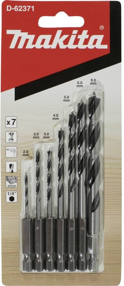 Makita D-62371 Hout-spiraalboorset 2 mm, 3 mm, 4 mm, 5 mm, 6 mm, 8 mm 1/4 (6.3 mm) 1 stuk(s)
