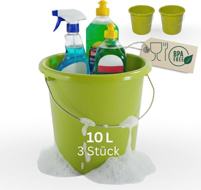 3 x 10L Groene Emmers - Praktische Emmer voor Huishoudelijk en Tuin Gebruik