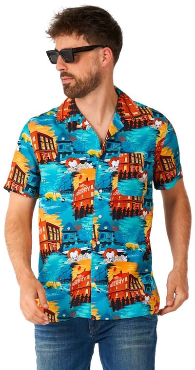 OppoSuits Shirt - IT - Heren Halloween Overhemd - Halloween Shirt - Korte Mouwen - Carnavalskleding - Zwart - Maat: L