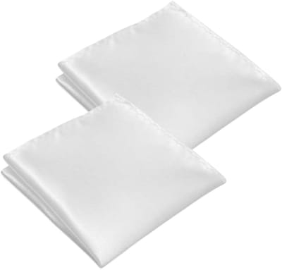 Allecto Plus - Voor WeddHuis - Set van 2 Heren Zakdoeken Zijde Glanzende Vierkante Stof - Geschikt voor Zakelijk Gebruik - Wit - 22 x 22cm