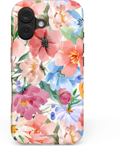 Casetastic hoesje geschikt voor Apple iPhone 16 - MagSafe - Dubbellaagse bescherming - Tuin van tinten - Fashion Case - Perzik Zand Lichtgrijs Koraal