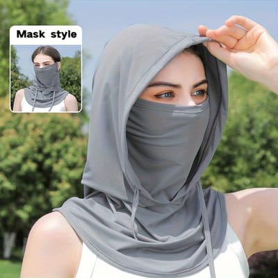 Capuche d'été pour femme - Couverture intégrale du visage et du cou, Respirante et portable, Écharpe légère pour les activités de plein air, Masque à capuche décontracté, Capuche de protection solaire gris