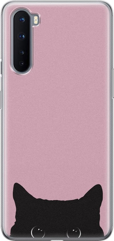Mooie Telefoonhoesjes - Hoesje geschikt voor OnePlus Nord - Zwarte kat - Soft Case TPU Backcover - Roze