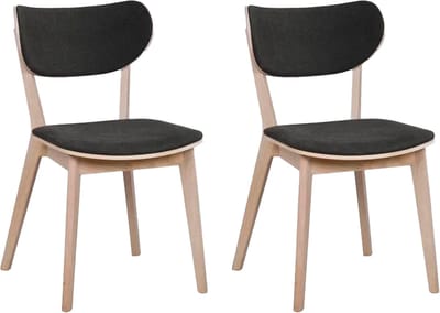 Rowico Home Kato Eikenhouten Eetkamerstoel Whitewash - Met Grijze Zitting - Hout - Stof - Scandinavisch - Set van 2 Eetkamerstoelen
