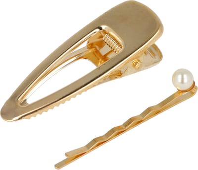 Haarsoires Haarspeld Duckklem en Schuifspeldje 6cm – Open Vorm en Parel – Goud – Set van 2 - Sterke Haarclip voor Styling & Dagelijks Gebruik - Hair Clip - Decoratieve Haaraccessoire
