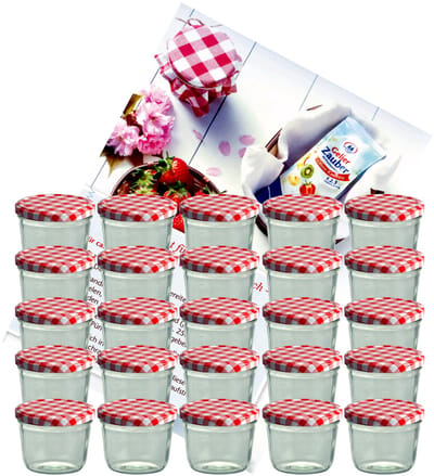 Set van 25 bekers 230 ml jampot inmaakpot Inmaakpot Naar 82 rood geruit deksel incl. Diamant-Zucker Gelierzauber receptenboekje