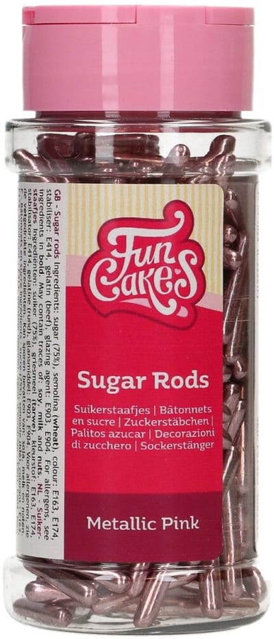 FunCakes Suikerstaafjes - Roze - 70g - Metallic Sugar Rods XL - Eetbare Taartdecoratie