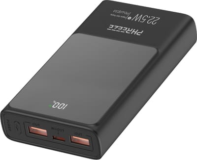 Phreeze PB06 Powerbank 20000 mAh - 3 Poorten - Zakformaat - USB-C 22.5W - GaN Snellader - Power Bank - Noodpakket - Geschikt voor Powerbanks - Fast en Quick Charge