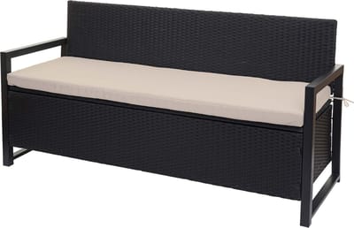 Poly-rattan 3-zitsbank MCW-F39, tuinbank kistbank, opbergvak zitkussens ~ antraciet, kussens beige