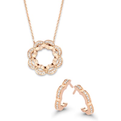 Orphelia 'Onyx' Dames 925 Sterling Zilveren Set: Ketting-Pendant + Oorbellen - Roze SET-7127/RG