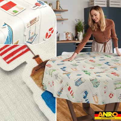 ANRO Tafelkleed Daphne bloemen Beige Rond Ø100cm Rechte rand Afwasbaar Waterafstotend