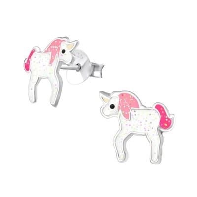 Aramat Jewels | Oorbellen | Zilveren Eenhoorn Oorbellen - Glitter Cadeau Meisje | | | |9mm | Zilver | Kinderen | Verkleurd niet