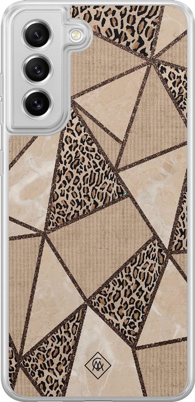 Casimoda® hoesje - Geschikt voor Samsung Galaxy S21 FE - Leopard Abstract - 2-in-1 case - Schokbestendig - Luipaardprint - Verhoogde randen - Bruin/beige, Transparant