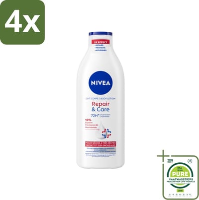 Nivea - Repair & Care Bodylotion - 72 uur Hydratatie - Voor Zeer Droge Huid - 400 ml - Voordeelverpakking - 4 stuks - Lichaamslotion - Droge huid