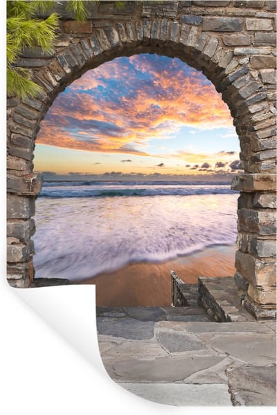 Muurstickers - Sticker Folie - Avond - Zee - Strand - Doorkijk - 20x30 cm - Plakfolie - Muurstickers Kinderkamer - Zelfklevend Behang - Zelfklevend behangpapier - Stickerfolie