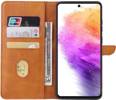 Geschikt voor Samsung Galaxy A73 5G Telefoonhoesje Kunstleer met Magnetisch lipje en Pasjeshouder Book Case met Klepje - Bruin - Smartphonica geschikt voor Samsung Galaxy A73 5G