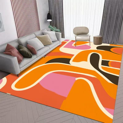 Tapis orange grande surface pour salon Décoration style abstrait nordique Tapis de chambre Antidérapant Lavable Tapis de sol pour côté de canapé de salon 60*90cm
