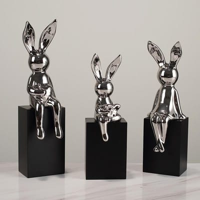 Luxe Zittende Houding Langoren Konijn Ornamenten Keramiek Galvaniseren Ambacht Wijnkast TV Kast Huisdecoratie Decoratie Decoratie gray