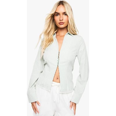 boohoo Dames Gestreept shirt met ingesnoerde taille en kantenbestrating | Mint | Maat: 6
