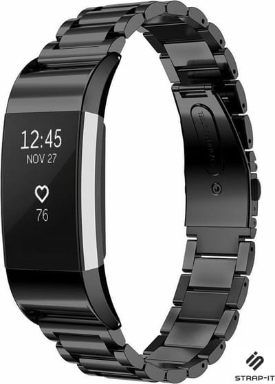 Stalen Smartwatch bandje - Geschikt voor Fitbit Charge 2 stalen band - zwart - Strap-it Horlogeband / Polsband / Armband