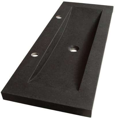 Brauer Magma Wastafel Ondiep - 100 cm - met 1 Spoelbak en 2 Kraangaten - Natuursteen Basalt Antraciet