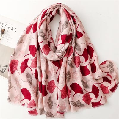 Écharpe Chic Bohème Vibrante Ginkgo Biloba Florale - Écharpes Mode Avec Imprimé Multicolore, Mélange de Coton Fin Respirant, Coupe-vent gray