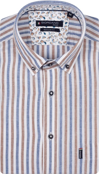 Giordano – Ivy – Heren Overhemd – Button Down kraag – Linnenmix - Gestreept Overhemd - Rain Drum – 617114-80