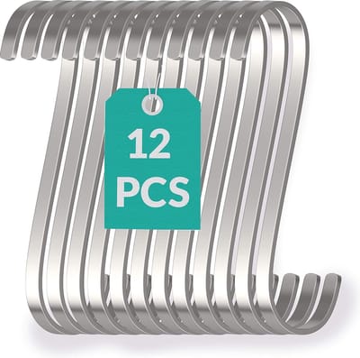 Platte S-haken van roestvrij staal - 12 stuks - Tot 25 kg belastbaar - 11 cm lang - Multifunctionele ophanghaken