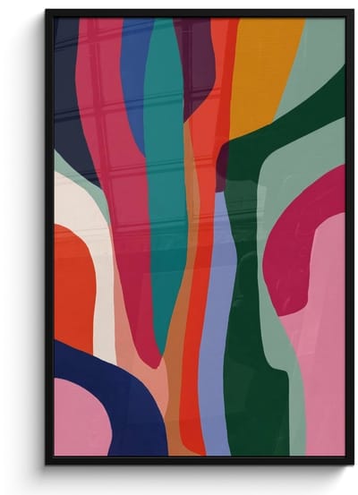 Poster in lijst - Fotolijst 80x120 cm - Posters - Vormen - Bochten - Kleurrijk - Abstract - Posterlijst zwart - Decoratie - Wanddecoratie woonkamer - Muurdecoratie slaapkamer