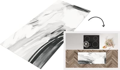 Keukenloper - Loper keuken - Zwart - Wit - Abstract - 120x50 cm - Keukenloper vinyl