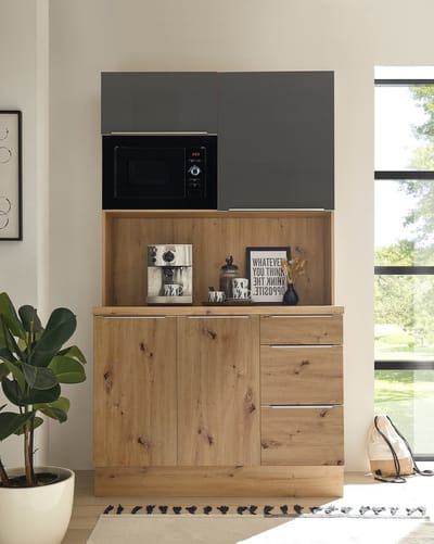 Goedkope keuken 120 cm - mini keuken met apparatuur Marleen - Eiken/Grijs - Geen kookveld - magnetron - kleine keuken - compacte keuken - keukenblok met apparatuur