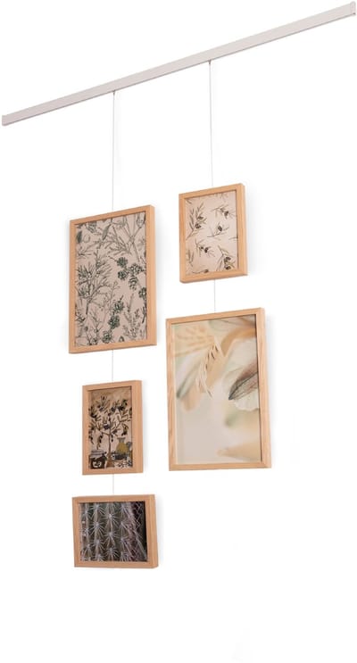 Artiteq - Fotolijst Set 5-delig - Naturel Eiken Hout - Fotocollage / Fotomuur - Met Schilderijrail & Transparante Draden - 13x18 & 20x30 cm Lijsten - Wanddecoratie