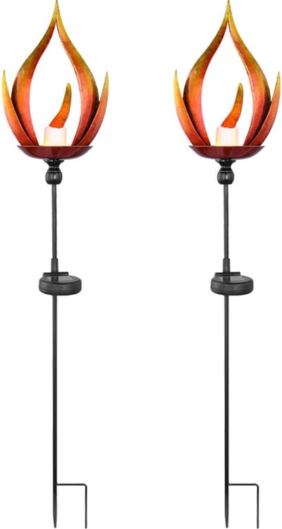 Solarlamp Solarlamp Buitenlamp Vlammende tuinlamp Entree, metaal zwart, 1x LED, DxH 18x93 cm, set van 2