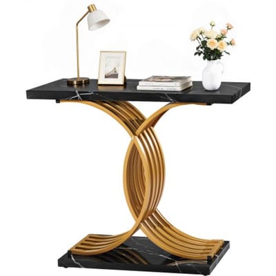 VEVOR Consoletafel, bijzettafel achter de bank (100 x 30 x 81 cm / L x B x H), rechthoekige bijzettafel van MDF + stalen buizen voor hal, slaapkamer, woonkamer, entree, gangtafel goudkleurig