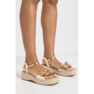boohoo Dames Espadrille Sleehakken Met Bandjes En Knoopdetail | Goud | Maat: 37