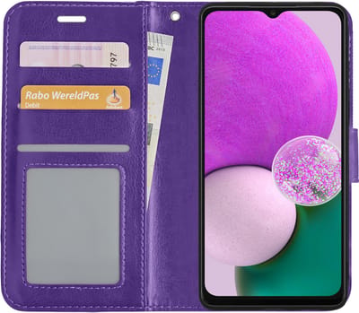 Hoes - Met Pasjeshouder - Geschikt voor Samsung Galaxy A13 4G - Luxe Bookcase Portemonee - Flip Case - Kunstleer Book Case - Flipcase - Book Cover - Walletcase - PortemonneeHoes - Paars