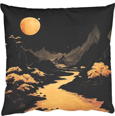 Sierkussens - Kussentjes Woonkamer - 50x50 cm - Gouden rivier - Bergen - Maan - Sterrenhemel