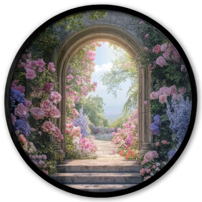 Poster in lijst Rond - Fotolijst 40x40 cm - Posters - Doorkijk - Rozen - Vintage - Bloemen - Ronde posterlijst zwart - Decoratie - Wanddecoratie woonkamer - Muurdecoratie slaapkamer