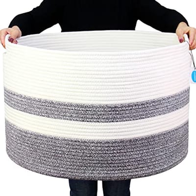 Grote wasmand - opbergmand voor dekens - 22" x 22" x 14" - geweven katoenen touwmand