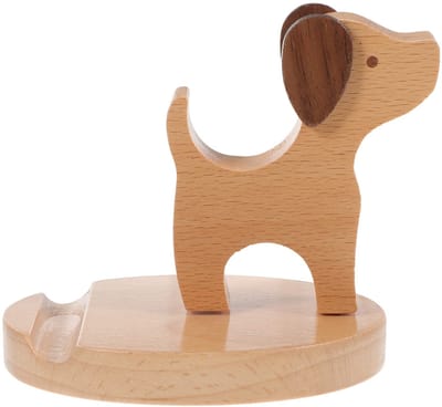 Dailygoods- Telefoonhouder Houten - Telefoonstandaard - Lichtgewicht - Schattige Hond - Bureau Decoratie - 11,5 x 7,5 x 9 cm