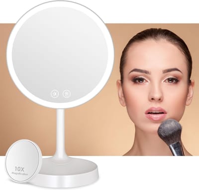 LED-Cosmeticaspiegel, Makeup Spiegel met 3 Lichtkleuren en Aanraakschakelaar, Staande Spiegel met 2 Kleine Lades