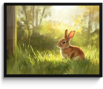 Poster in lijst - Fotolijst 70x50 cm - Posters - Konijn - Zonlicht - Bos - Posterlijst zwart - Decoratie - Wanddecoratie woonkamer - Muurdecoratie slaapkamer