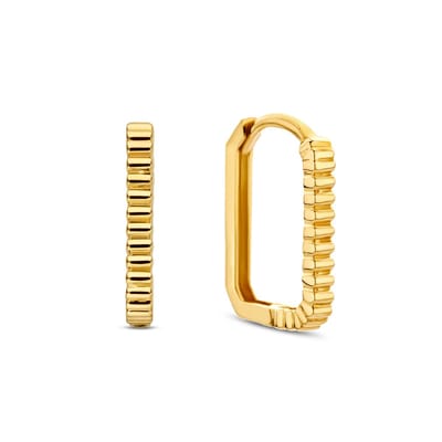 New Bling 9NBG-0750 Gouden oorbellen Rechthoekig - Oorringen - Bewerkt - 15x11mm - 2mm Breed - 15mm Lengte - 14 Karaat - Goud