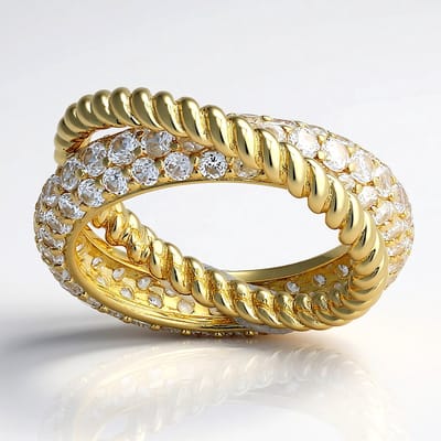 Cavill - Zilveren ring - 925 Sterling Zilver Verguld - Draaibare Pavé Zirkonia Ring met 96 fonkelende ronde Zirkonia's - Luxe Dames Ring