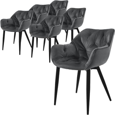 Eetkamerstoel set van 6 met rugleuning en armleuningen antraciet Keukenstoel met microvezel fluwelen hoes ML design
