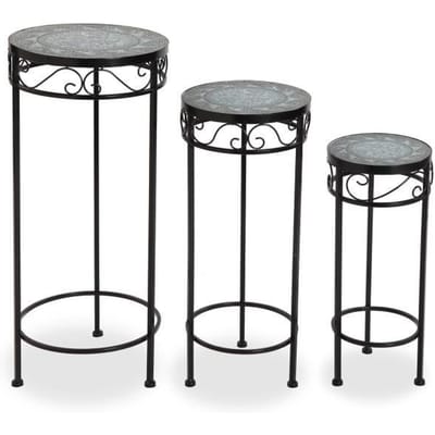 Table d'appoint pour jardin Trumpington - 69 x 30 x 30 cm - Table auxiliaire en Métaux et céramiques - Noir et turquoise - Versa noir