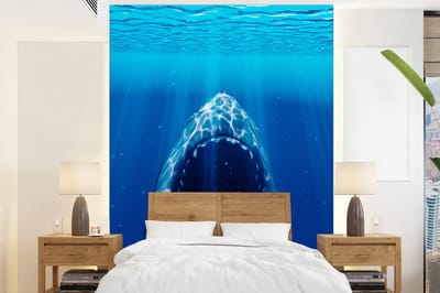 Behang - Fotobehang Haai ontbloot zijn tanden - Breedte 160 cm x hoogte 220 cm