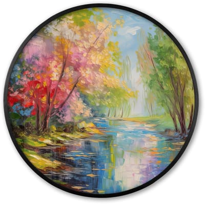 Poster in lijst Rond - Fotolijst 60x60 cm - Posters - Olieverf - Landschap - Natuur - Kleurrijk - Ronde posterlijst zwart - Decoratie - Wanddecoratie woonkamer - Muurdecoratie slaapkamer