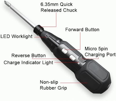 3,6V draadloze elektrische schroevendraaier, oplaadbaar, draagbaar, roterend, autoreparatiegereedschap, met ledlampje, 6,35 mm bit met dubbele kop, USB-oplaadkabel-Belle's product