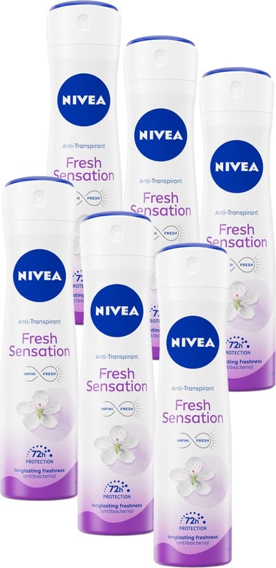 NIVEA Fresh Sensation Anti-transpirant - Deodorant Spray - Werkt 72 uur - Antibacterieel - Alcoholvrij - 6 x 150 ml - Voordeelverpakking